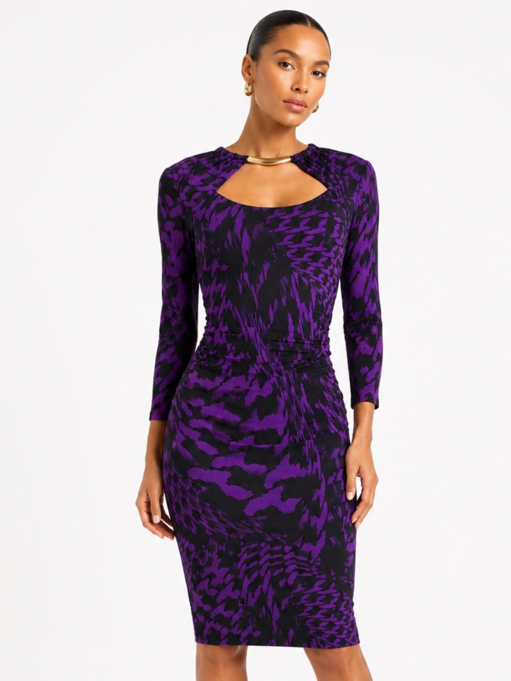 VINTAGE Y2K Cache Purple and Black Keyhole Sheath Dress Size 2